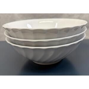 3 White Porcelain Bowls China “H” Bird Logo Swirl Pattern